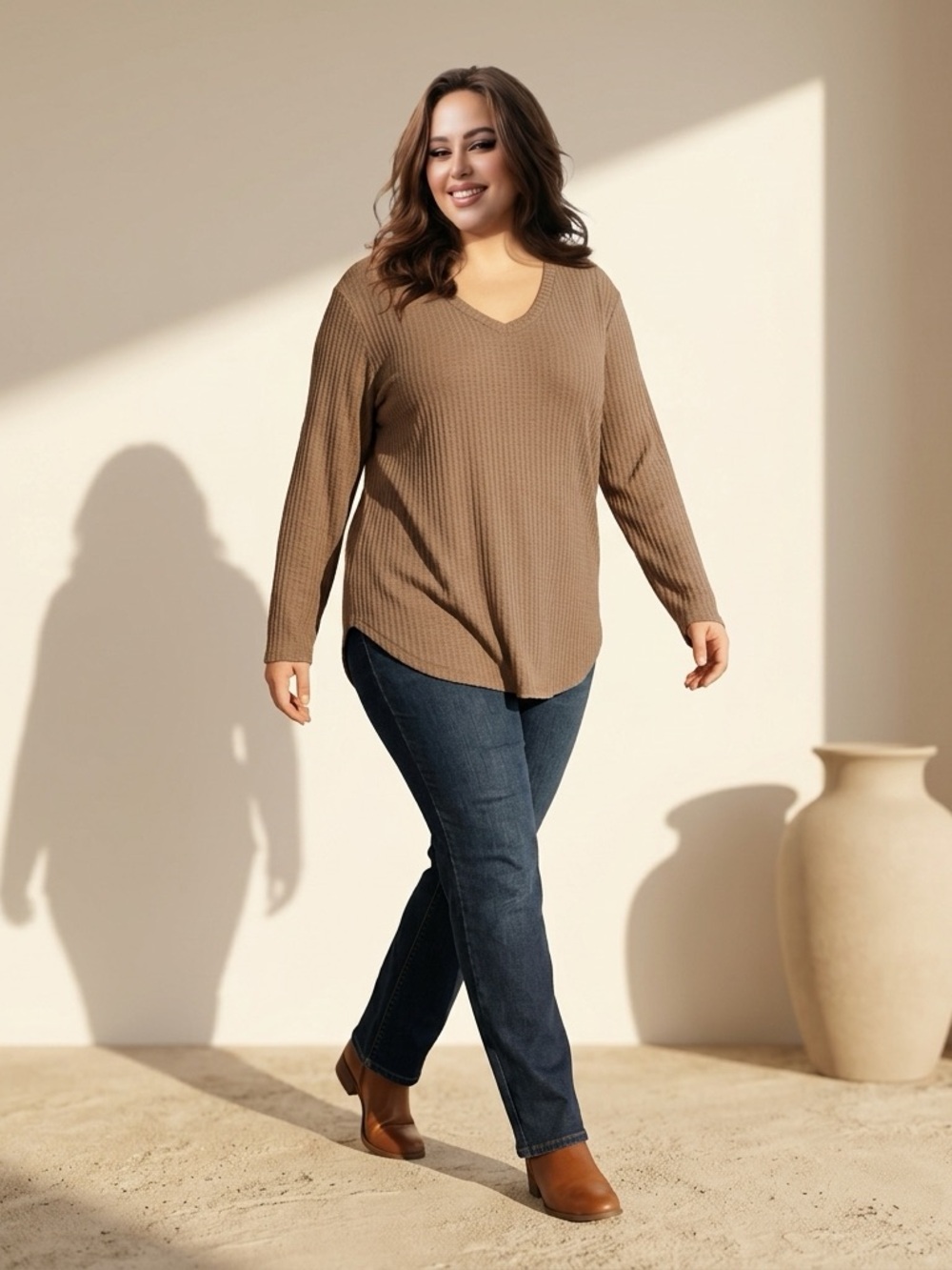 Women’s Ribbed V-Neck Sweater Tee